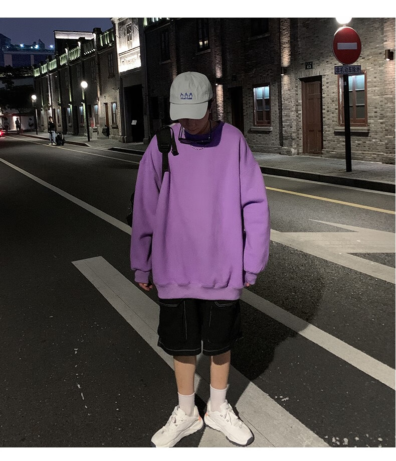 纯色卫衣男圆领秋季宽松百搭大码情侣装韩版ins潮牌青少年外套男生