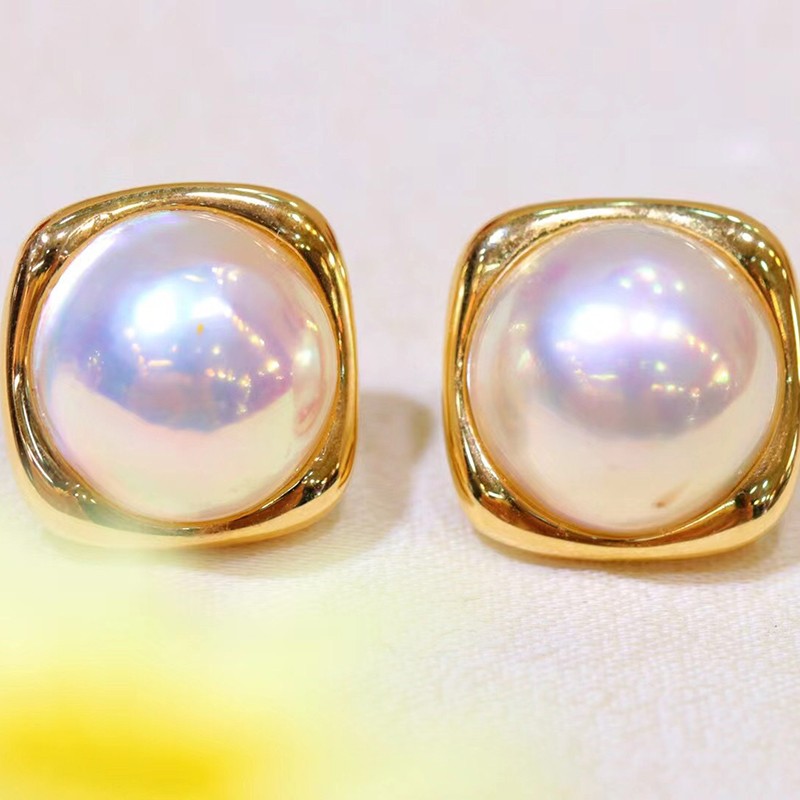 南洋半岛马贝珍珠耳钉海水珍珠耳饰耳钉18k金镶轻奢送女友送生日礼物