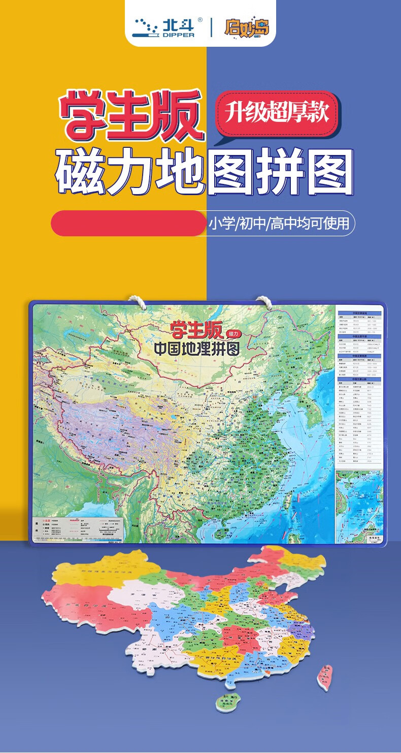 《【北斗地图】中国地图拼图升级加厚中国地形拼图学生版地理教学配套