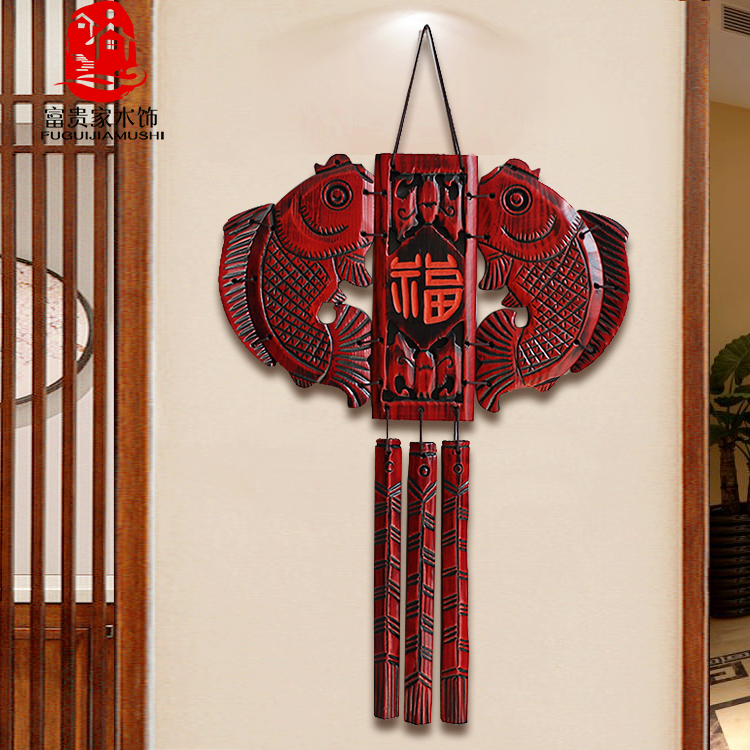 入户门挂件新中式墙上装饰品挂件入户门上玄关墙面客厅墙壁实木福字墙