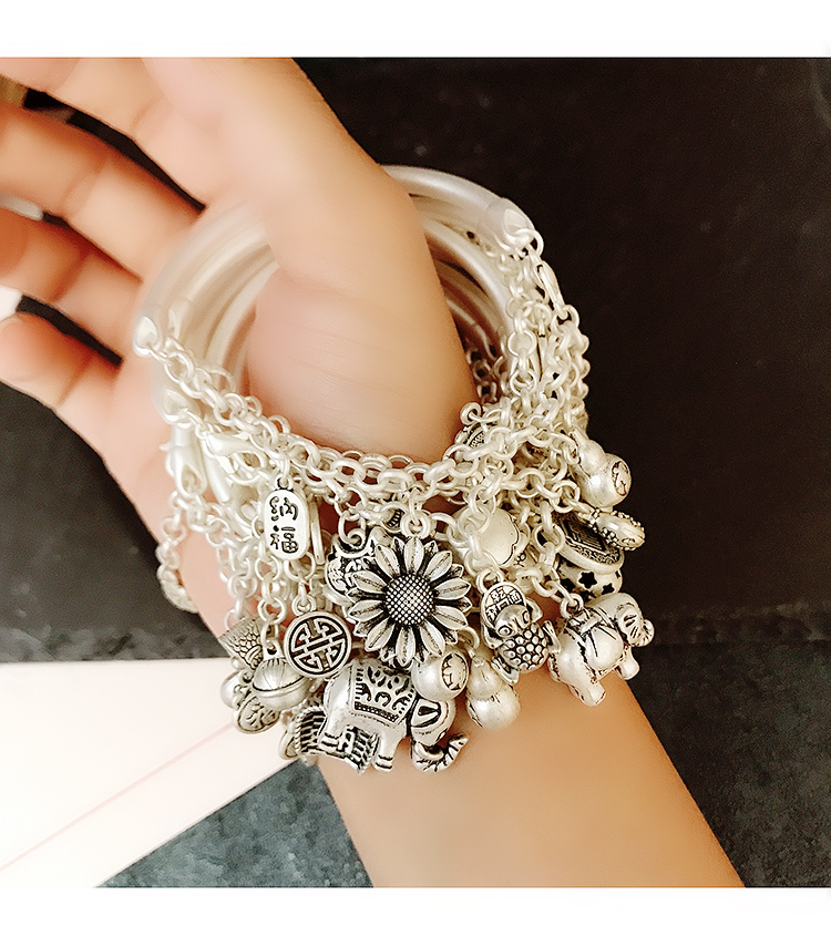 美芙仁泰国复古民族风小马上有钱小象雏菊仿银饰手链女文艺百搭手串