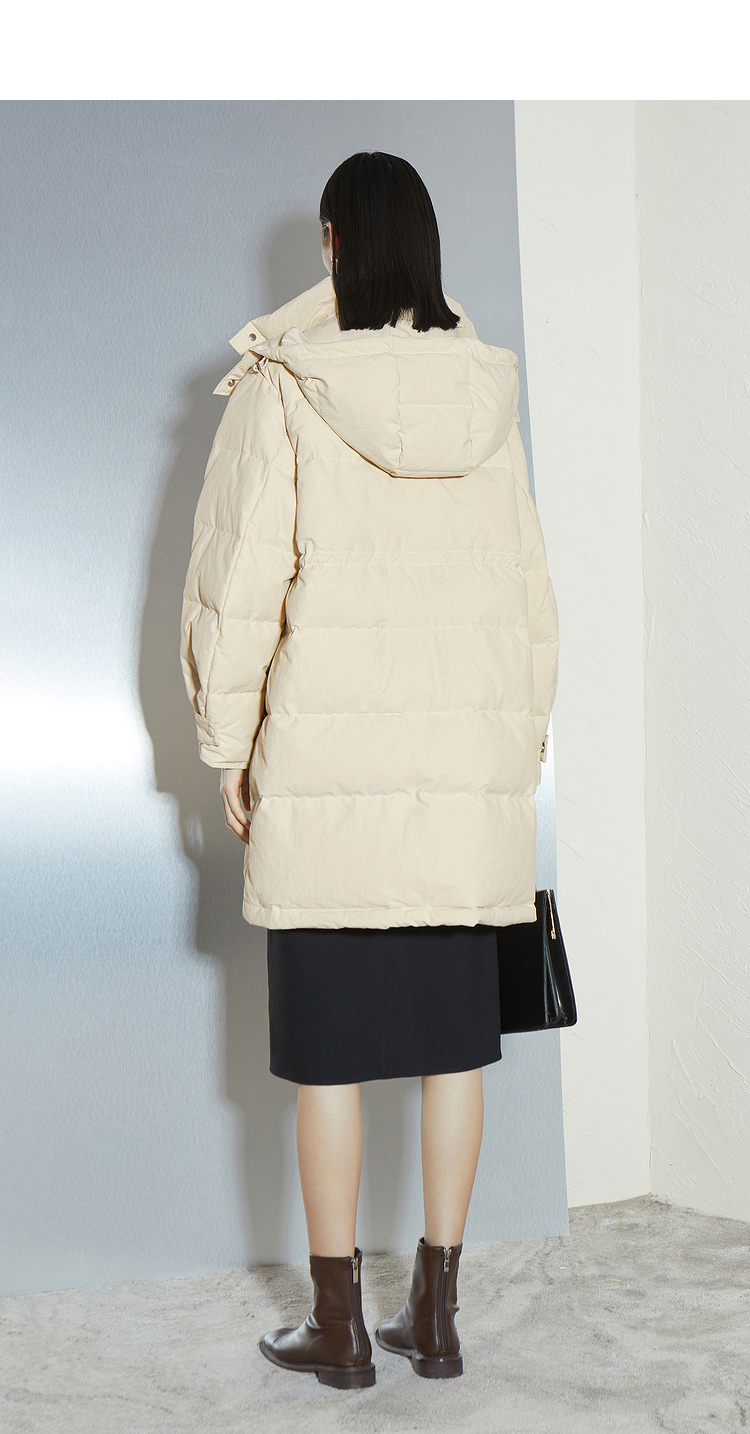 商场同款mm麦檬2021冬季新款白鹅绒米白中长款羽绒服女5cb180472 米色