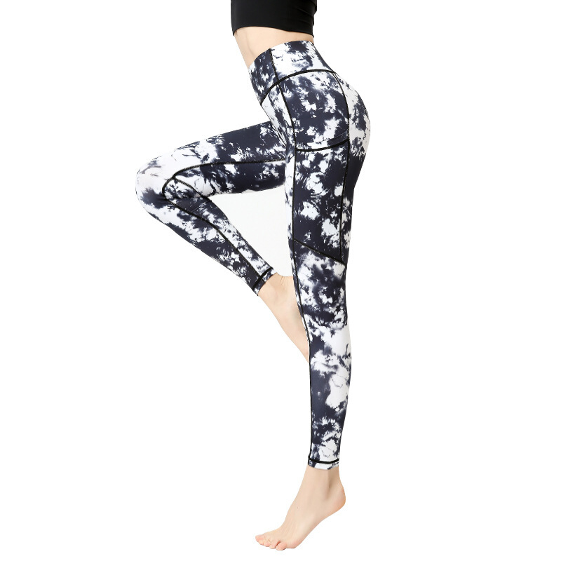 【休闲风】新款瑜伽裤女口袋高腰提臀健美裤欧美印花瑜伽服女运动健身