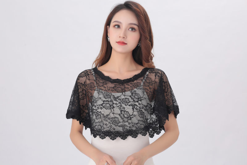 2021夏季套头黑色蕾丝披肩新款上衣外搭小披肩配裙子时尚宽松薄款