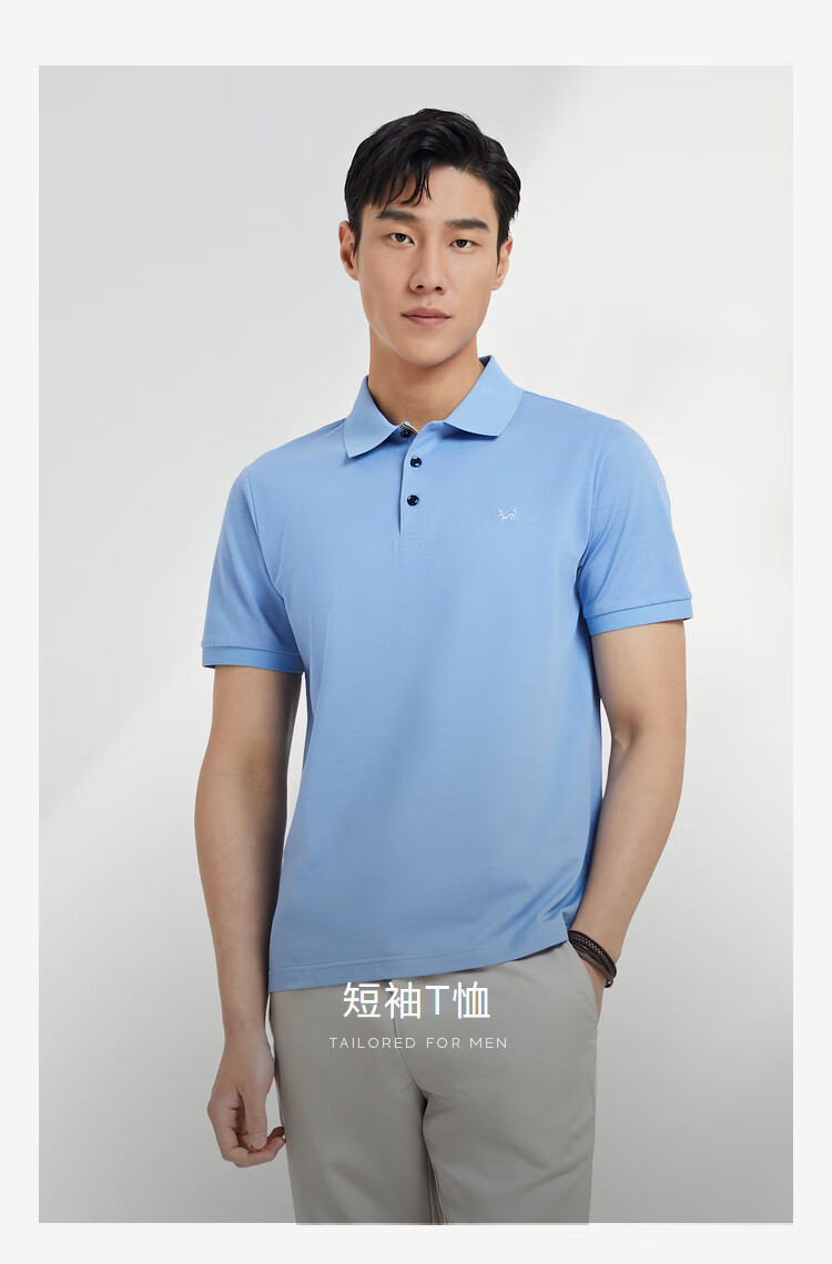 雅戈尔polo衫男2022春夏中青年男士polo衫纯色polo衫商务休闲浅蓝xl