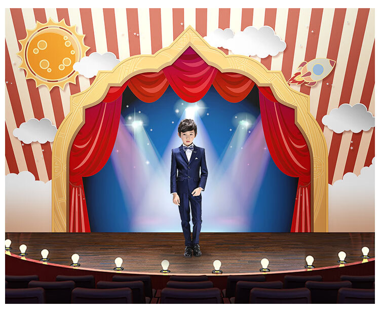 儿童舞台装饰墙布创意卡通幼儿园表演幕布口才班小主持背景墙壁纸8m