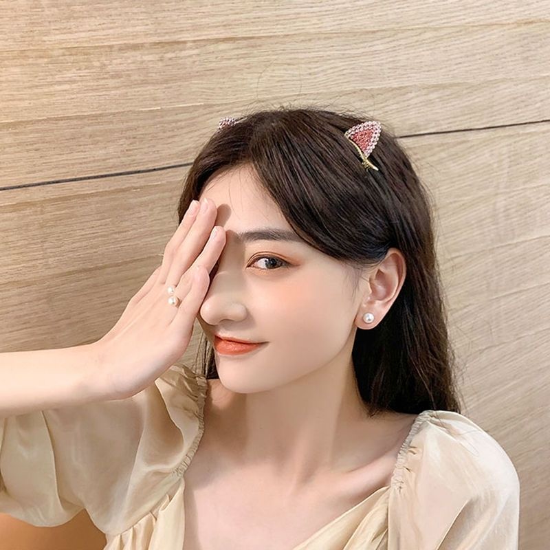 超萌水钻猫耳发夹甜美女学生水晶发卡日韩系头顶侧边夹鸭嘴一字夹五对