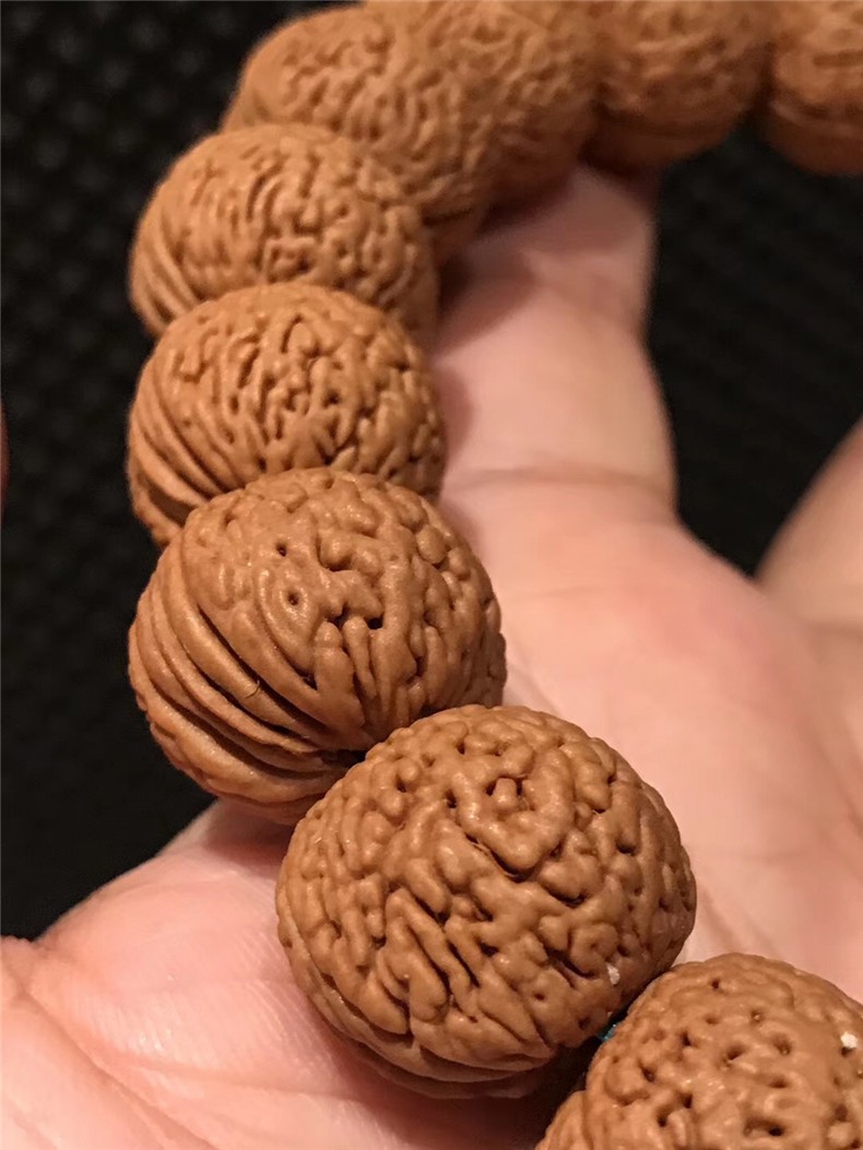 矮桩柳叶脐蚂蚁纹桃核手串手链桃胡矮桩密纹桃核佛珠 1.9*1.45 19mm