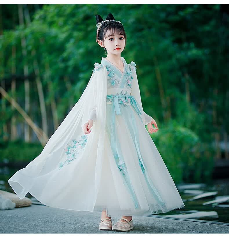 汉服裙子中国风童装秋季中大童超仙女气小女孩子古风春装3-16岁襦裙