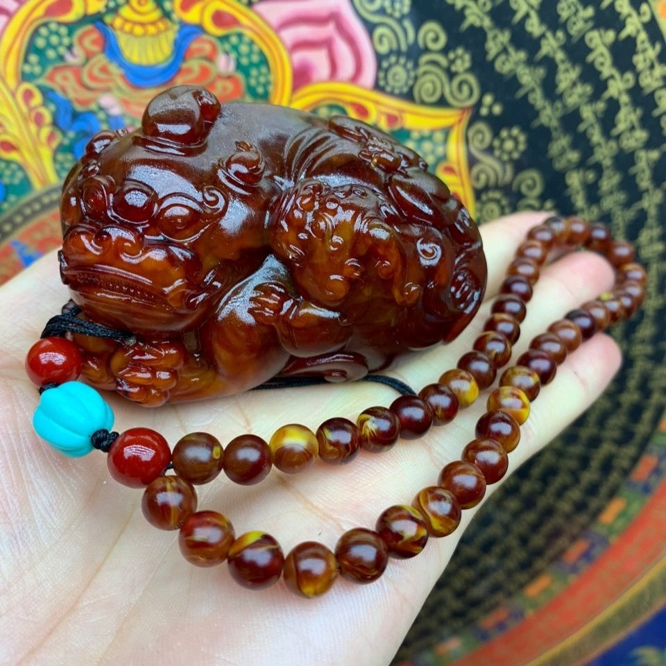 珠缘景翠龙涎香行走的香水母子兽大号貔貅圣诞礼物新手把件尺寸74x48x