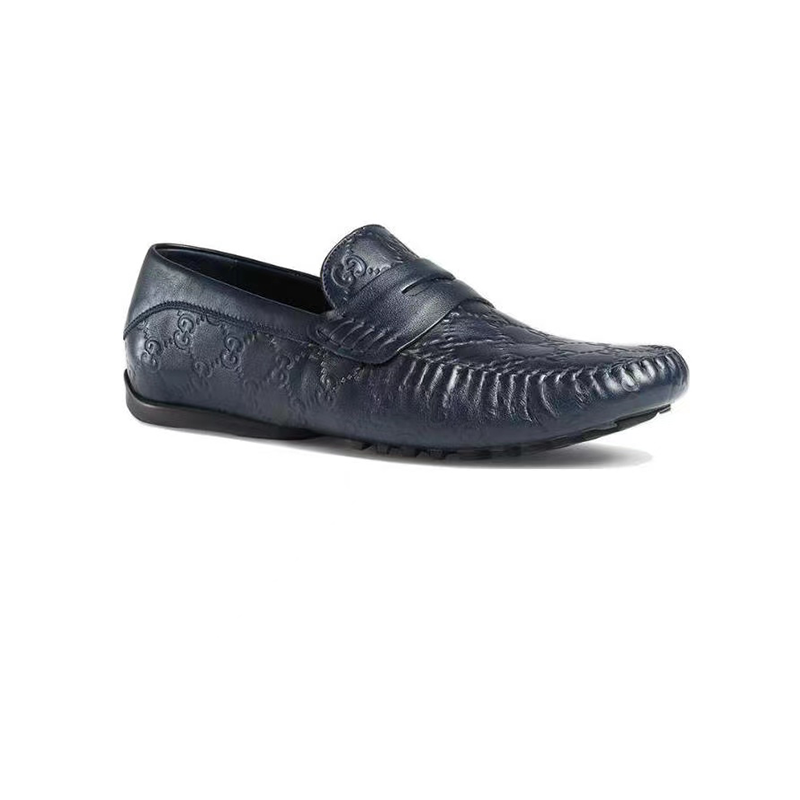 gucci古驰 奢侈品男鞋 男士纯色简约时尚双g压花皮面商务版型休闲鞋