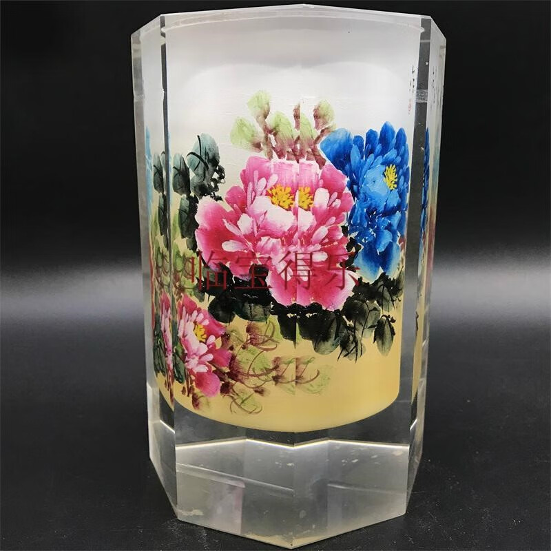 人造水晶手绘内画大笔筒办公室摆件送老师领导作家商务礼品 直径11