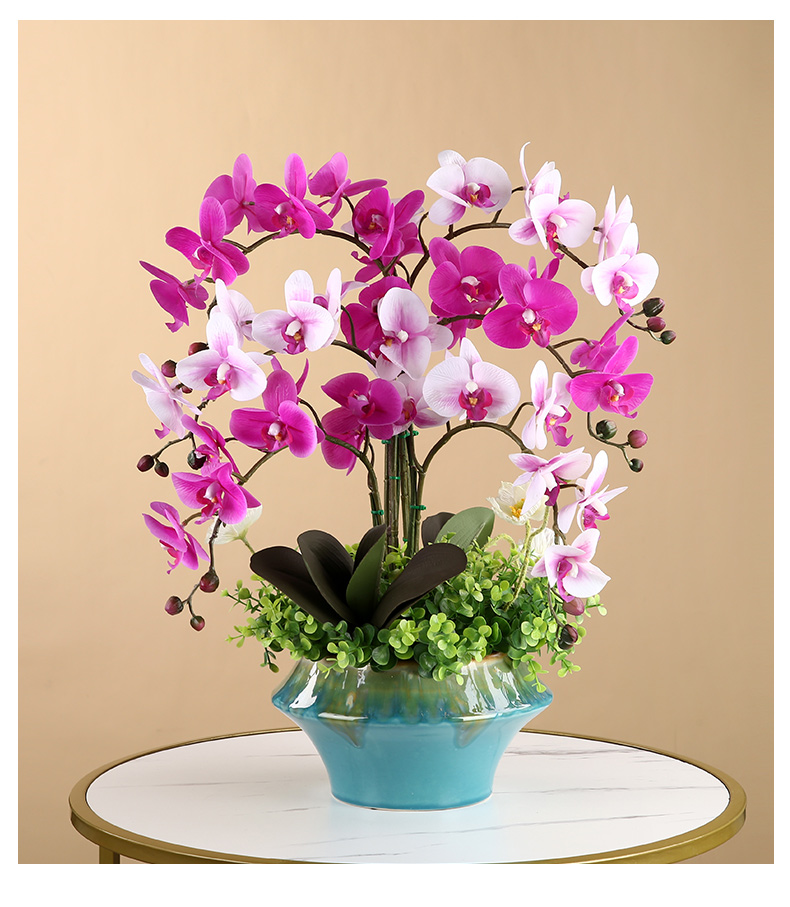 简约蝴蝶兰花仿真花高档花艺客厅茶几摆设花假花摆件 白色(3d材质-9支