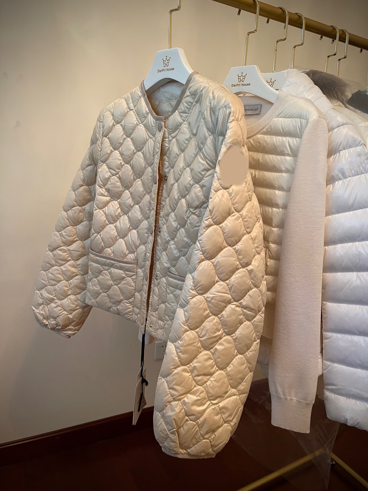 赫本风羽绒服m家女propus款法式~进口机绗线灯笼袖羽绒服 香槟色 0码