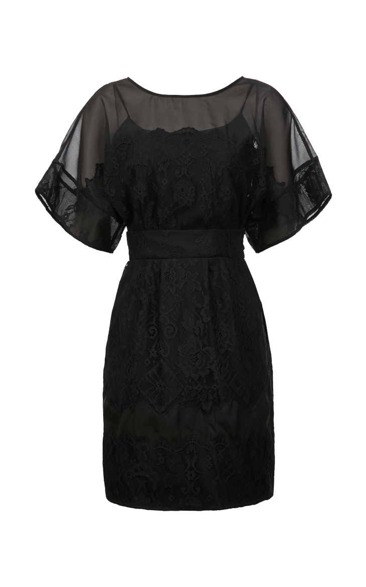 vero moda2020秋季新款蕾丝透视v领连衣裙32037b008 s59黑色 160/80a