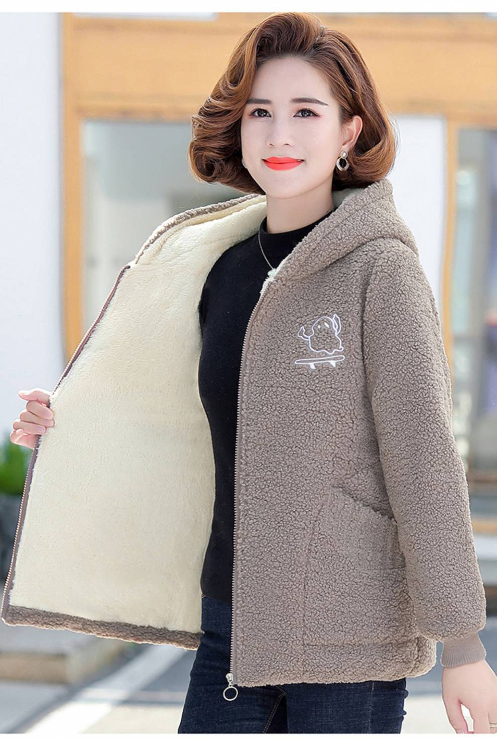 羊羔绒棉衣洋气中老年女加绒颗粒绒女士女式减龄显瘦加厚冬季保暖棉袄