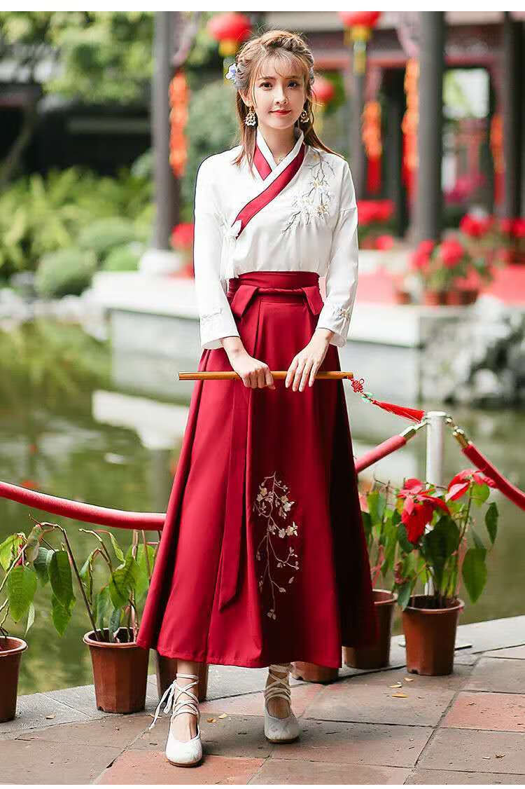 裙改良汉服女秋中国风襦裙学生cos古风套装汉元素交叉领古装仙女裙
