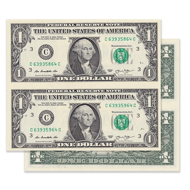 外国钱币 美国钱币收藏 美元连体钞 美国美元联体钞 连体美元 美国