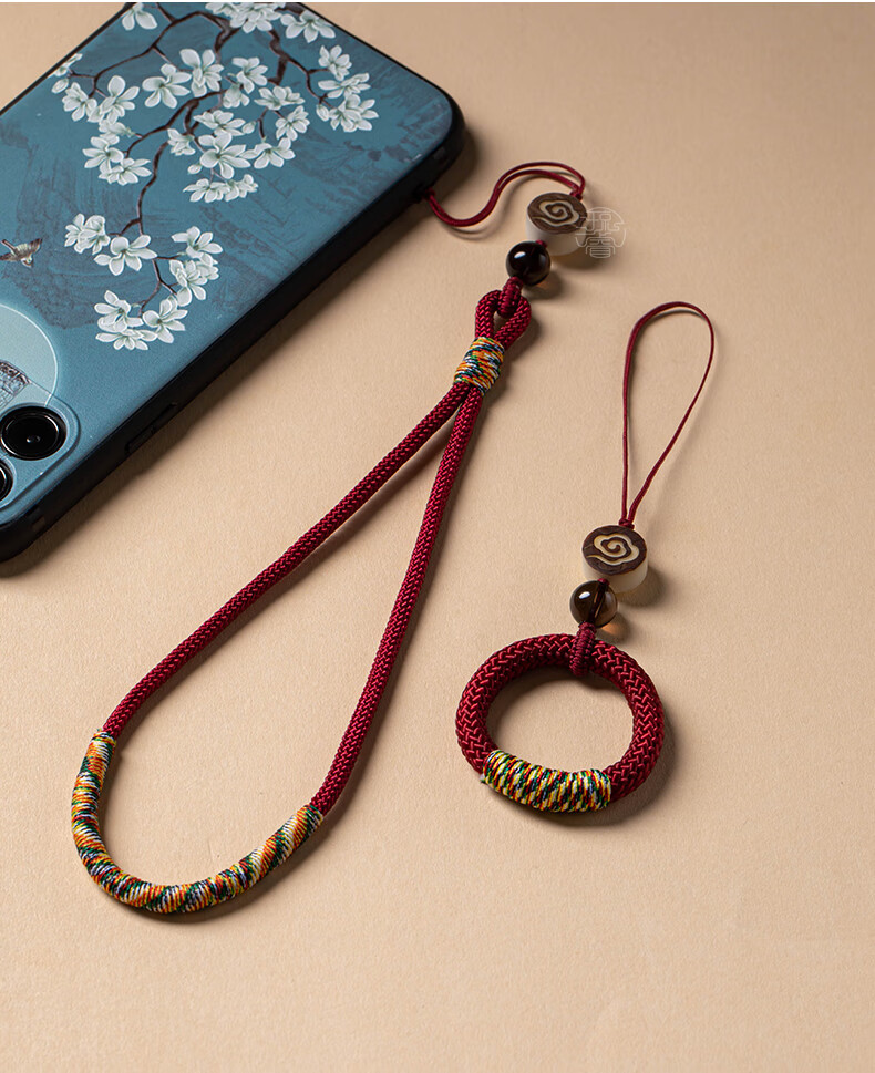 优束古风手机链挂绳短款u盘挂件女男编织指环扣钥匙防丢挂饰吊绳手机