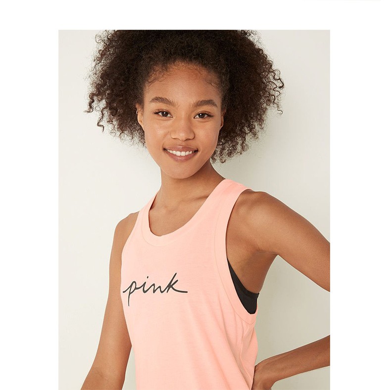 维密 维多利亚的秘密pink圆领宽松棉质运动美背背心 55nu银灰色