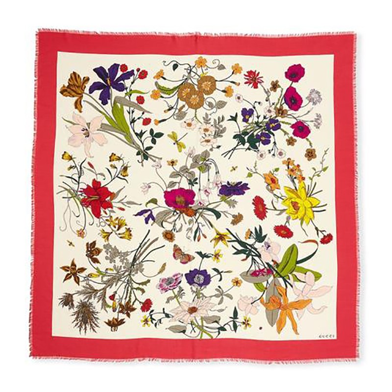 gucci古驰羊毛桑蚕丝花卉大披肩bq礼物花色140140