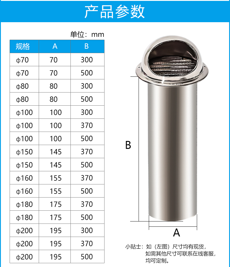 风帽不锈钢出风口穿墙卫生间室内安装排气口外墙防风罩油烟机新风 304