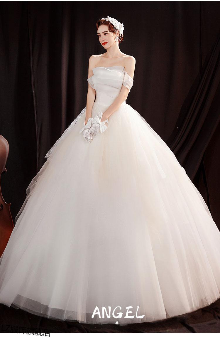 流芷【拍婚纱照】缎面婚纱齐地优雅性感时髦式香槟色抹胸单肩公主新娘