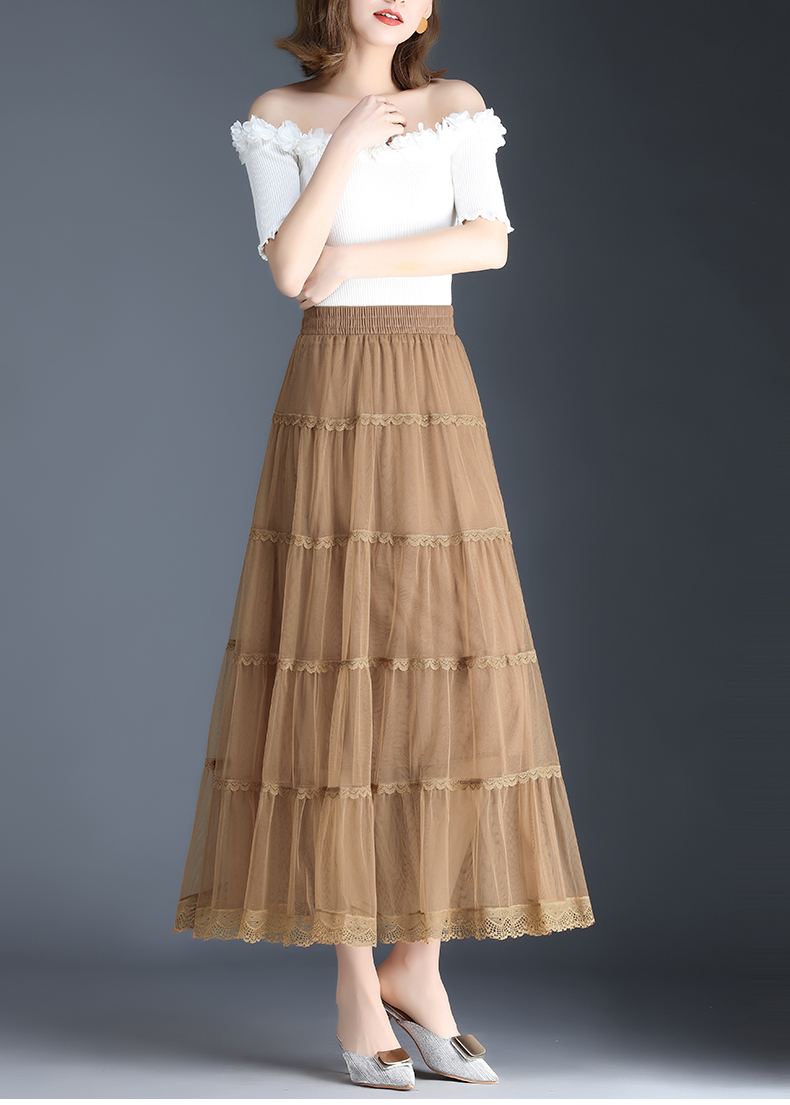 danmeiyin轻奢品牌女装 春夏季新款仙女网纱半身裙女过膝a字百褶裙