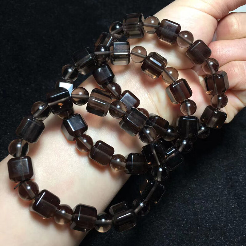 周定福茶水晶方糖手链茶色水晶手串男女情侣时尚饰礼物民族风约10mm串