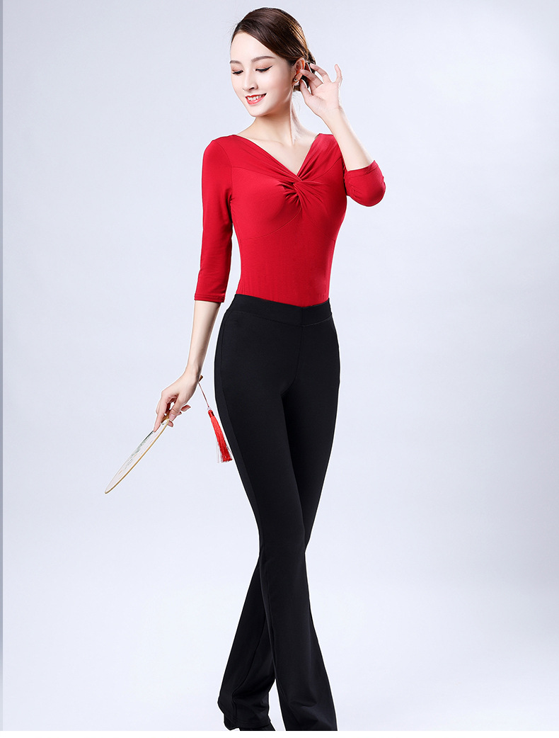 形体服装舞蹈连体服优雅体态礼仪套装芭蕾新款基训扭结上衣 大红连体