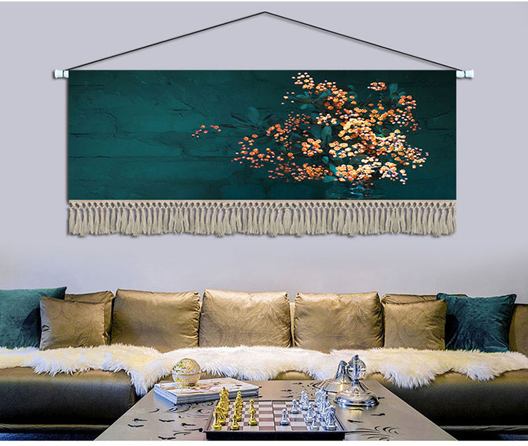 挂毯画墙挂简约花卉植物挂毯布艺卧室客厅装饰床头沙发背景墙挂画横版