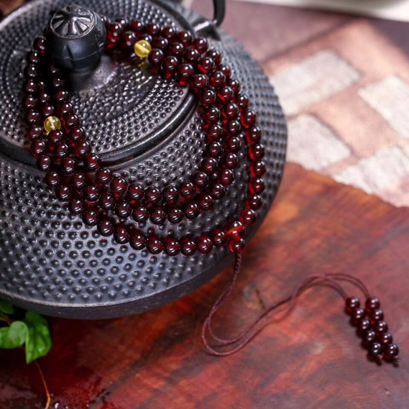 天然蜜蜡血珀手链108颗多圈佛珠单珠散珠手串男女款饰品支持复检 单圈