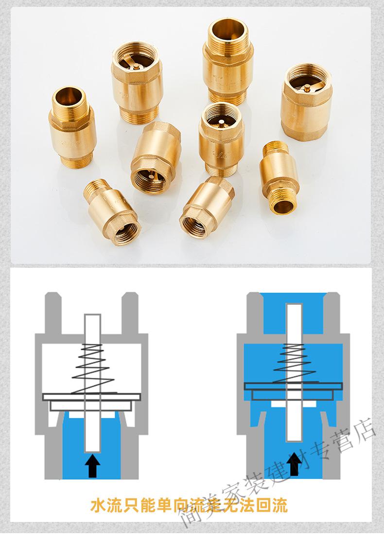 全铜卧立式止回阀加厚弹簧单向阀铜杆逆止阀水管道泵表46分1寸4分卧式