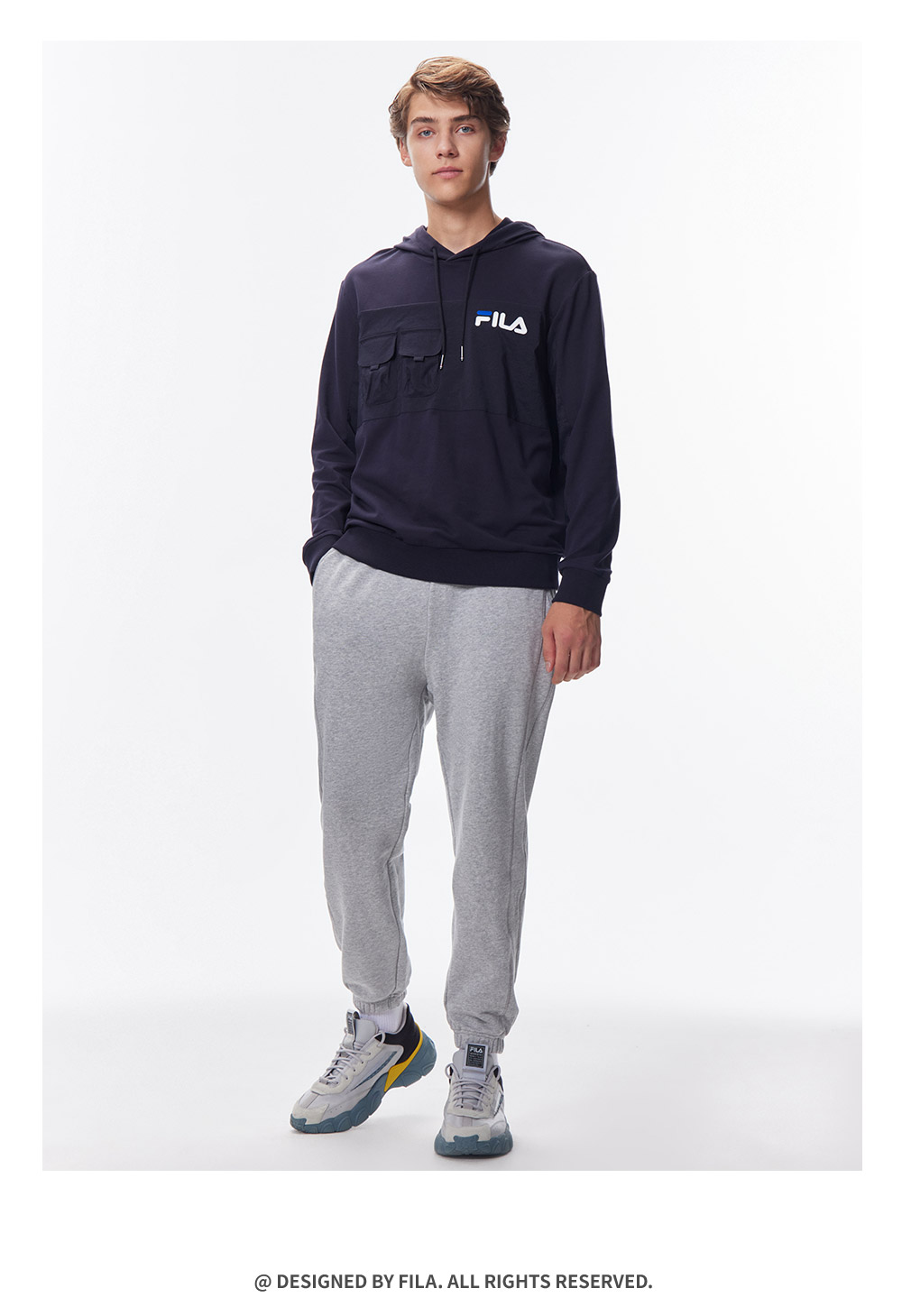 fila 斐乐官方男子2021秋季新款卫衣运动休闲连帽时尚长袖卫衣字母