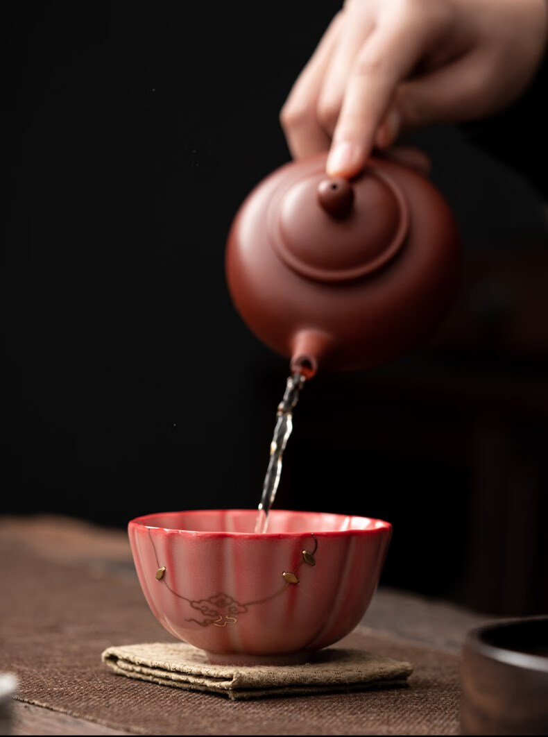 官唐锔钉猪油冻功夫茶杯主人杯陶瓷中国红品茗杯开片可养茶具 锔钉