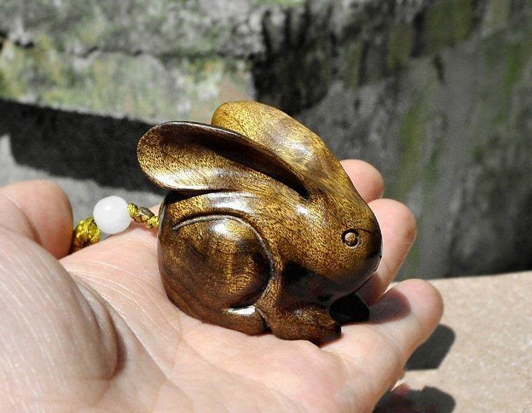 思赞金丝楠木雕十二生肖兔子木质手把件把玩件摆件项链挂件吊坠钥匙扣