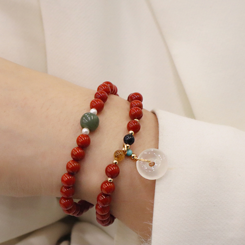 天然南红玛瑙两圈手链玉髓平安扣吊坠手串小众感网红手工手链天然南红