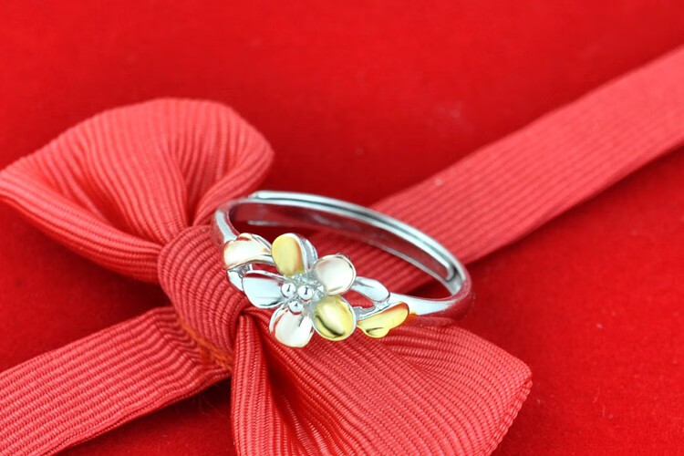 彩银戒指女 s925银镀彩金色戒指女银饰简约气质戒指