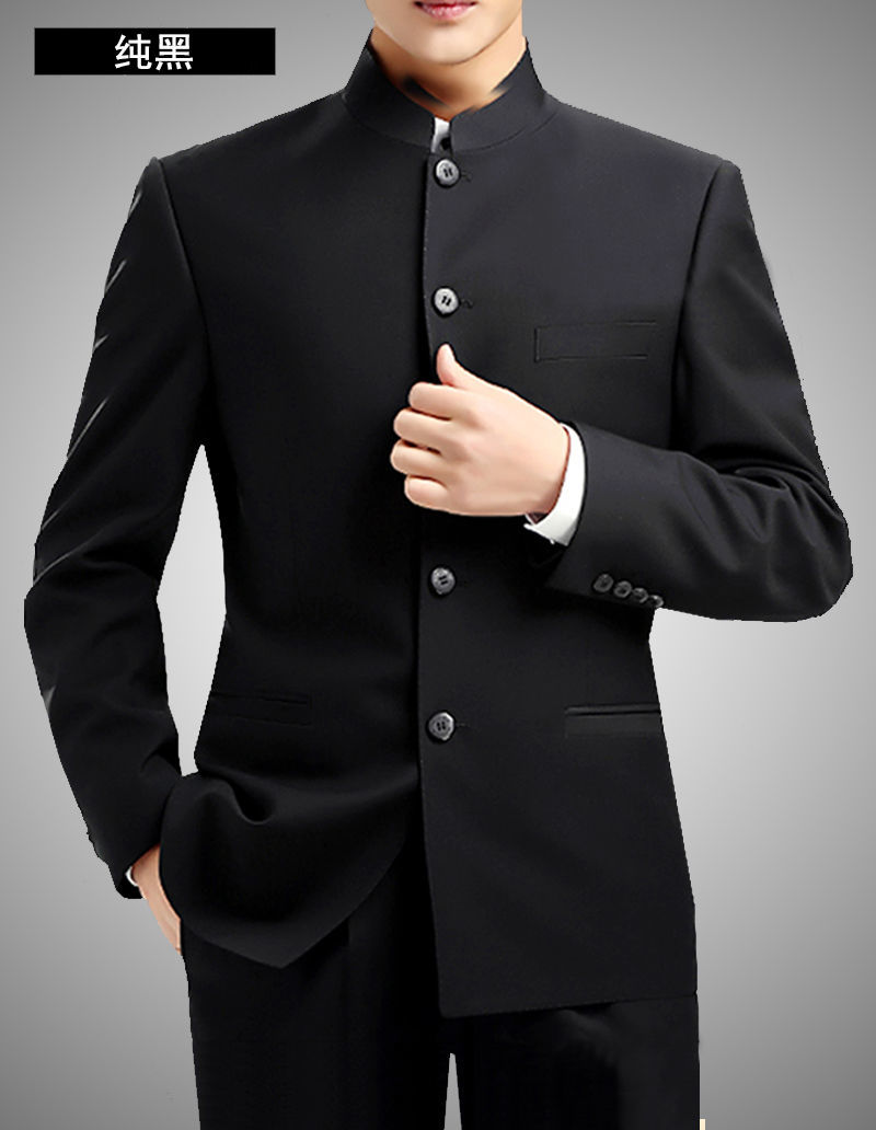 罗蒙中山装男士青年修身套装中华立领西服装演出服结婚礼服中国风唐装