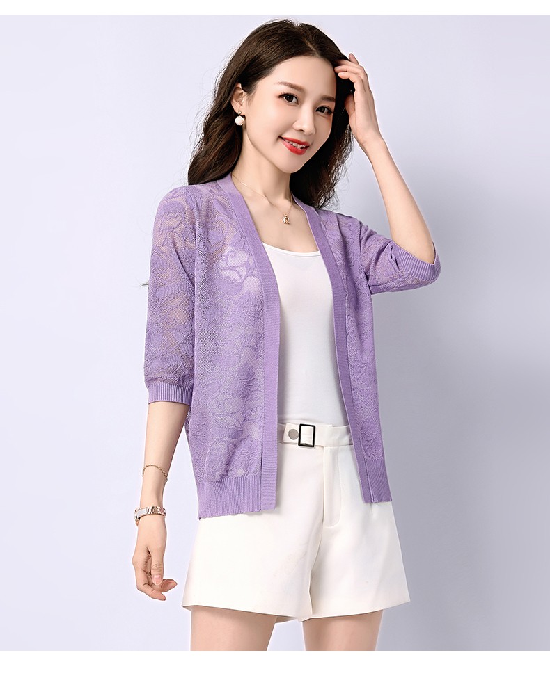 倾依色冰丝针织开衫女夏季2022年新款披肩中袖小外套夏天外搭薄款空调