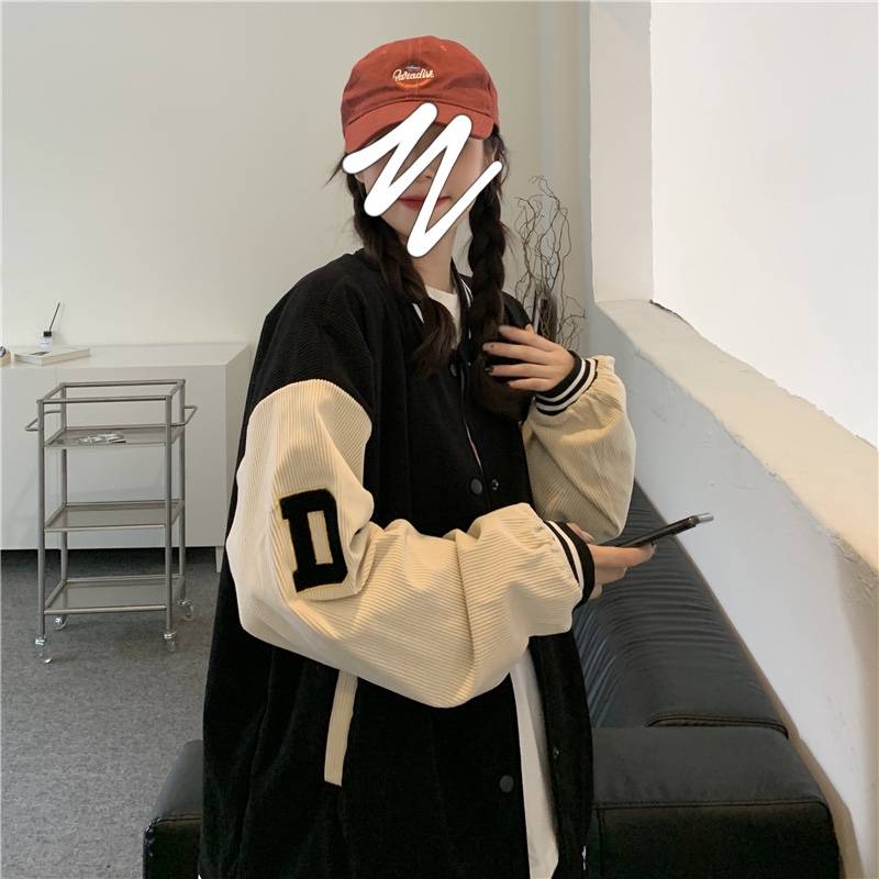 旗舰店灯芯绒女春秋新款韩版宽松百搭复古棒球服上衣潮21年秋冬季女生