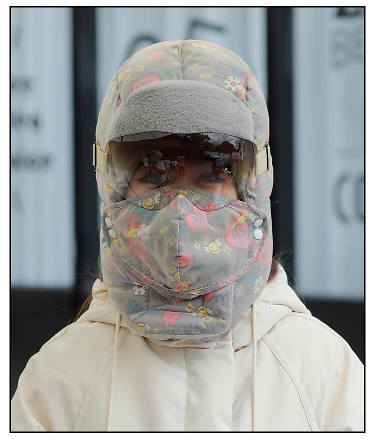 冬季保暖面罩骑行防风德绒头套 帽子女冬季加绒加厚防风面罩保暖神器