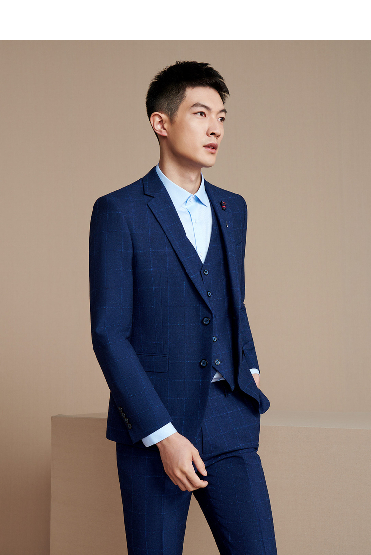 海澜之家 西服套装htxad3q097a 时尚格纹三件套绅士有型套西男礼服