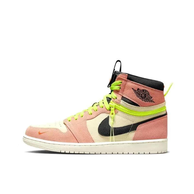 高品质男鞋运动鞋aj女鞋杏粉烟灰拉链一鞋两穿高低帮板鞋 aj1拉链款杏