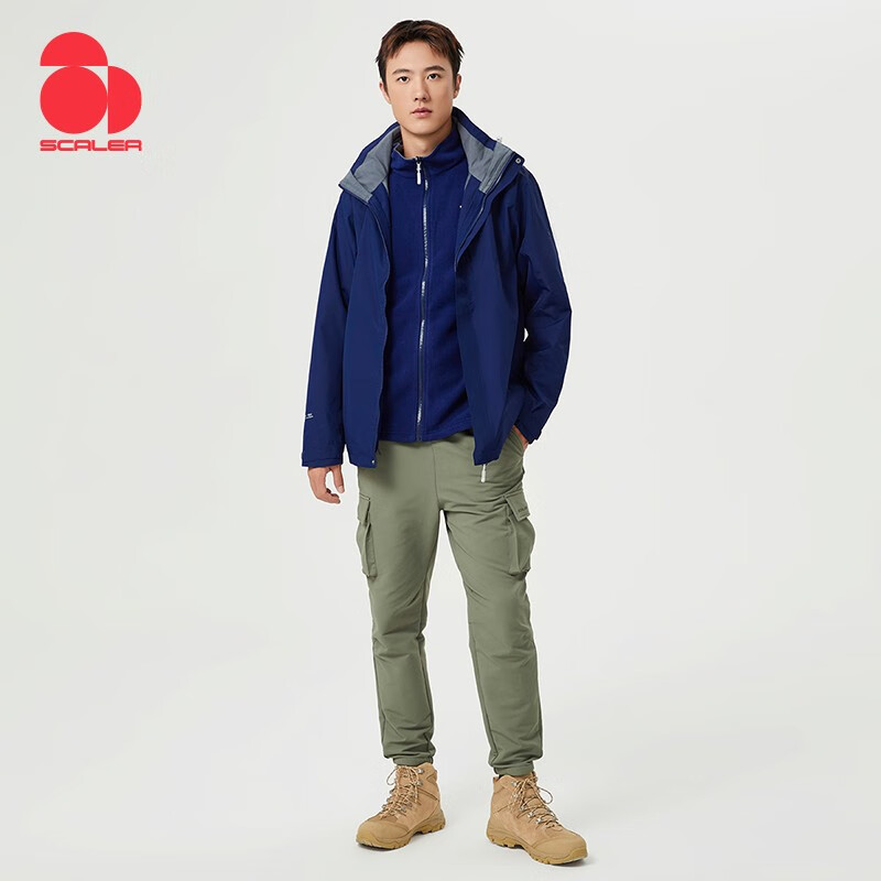 思凯乐scaler冲锋衣男户外抓绒内胆两件套女可拆卸运动外套 海蓝-女 m