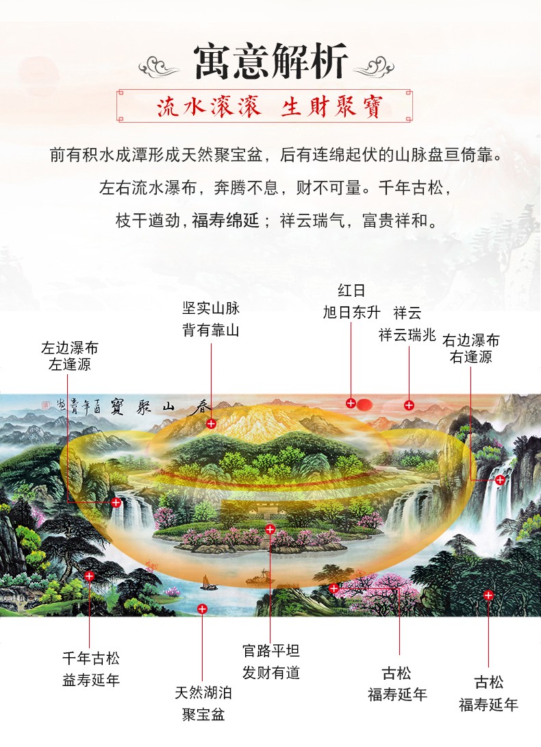 忆画山水画旭日东升聚宝盆客厅装饰画国画鸿运当头大幅老板办公室挂画