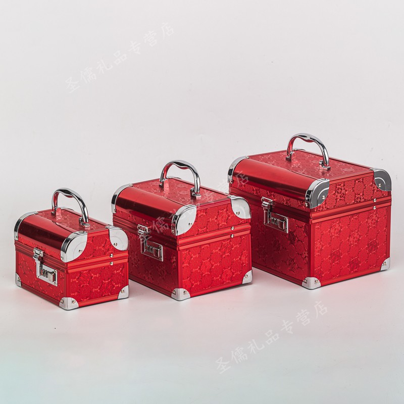 逸水缘结婚镜箱新娘首饰盒陪嫁收纳盒三金彩礼金五金钱箱子订婚提箱子