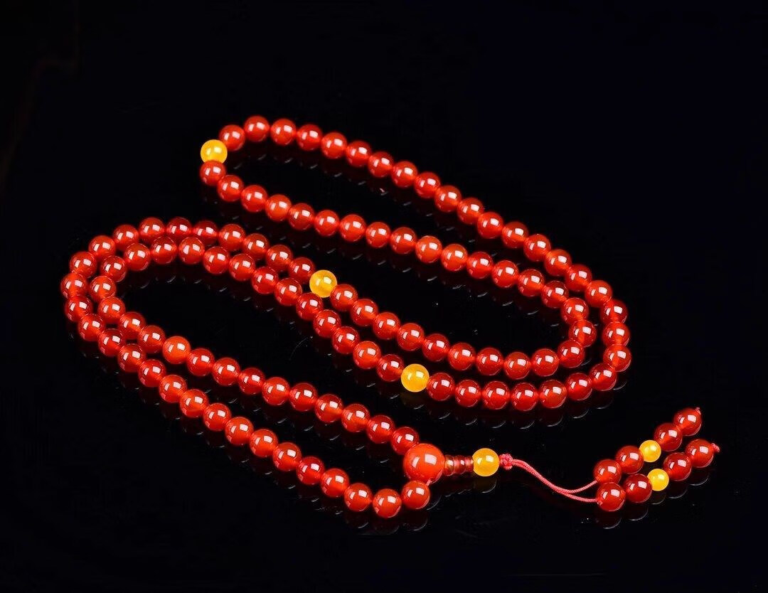 缘诗芸 巴西玛瑙佛珠108颗念珠红玛瑙男女手链项链了心佛珠 红玛瑙款