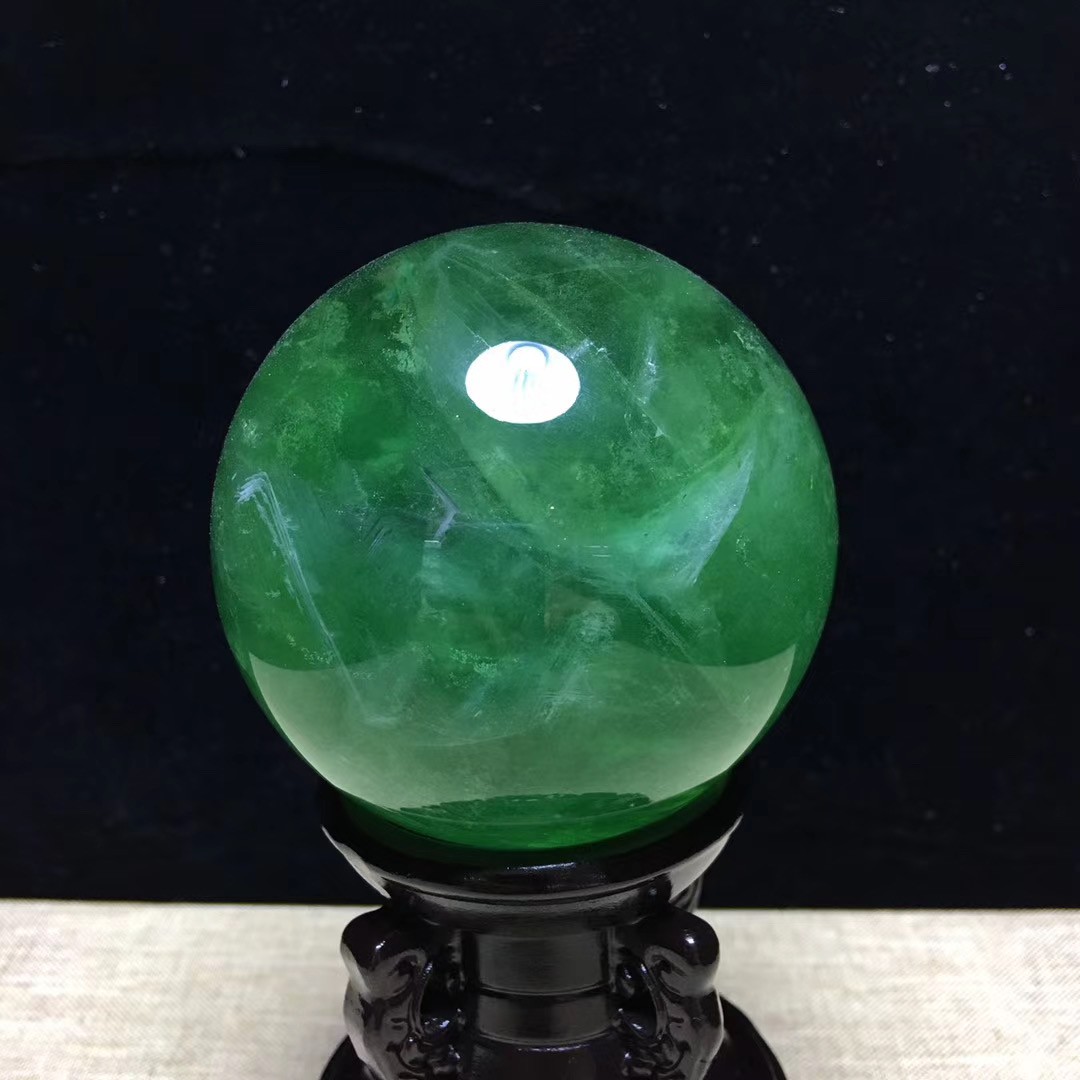 黛溪天然绿萤石水晶球摆件绿水晶球直径15厘米送底座