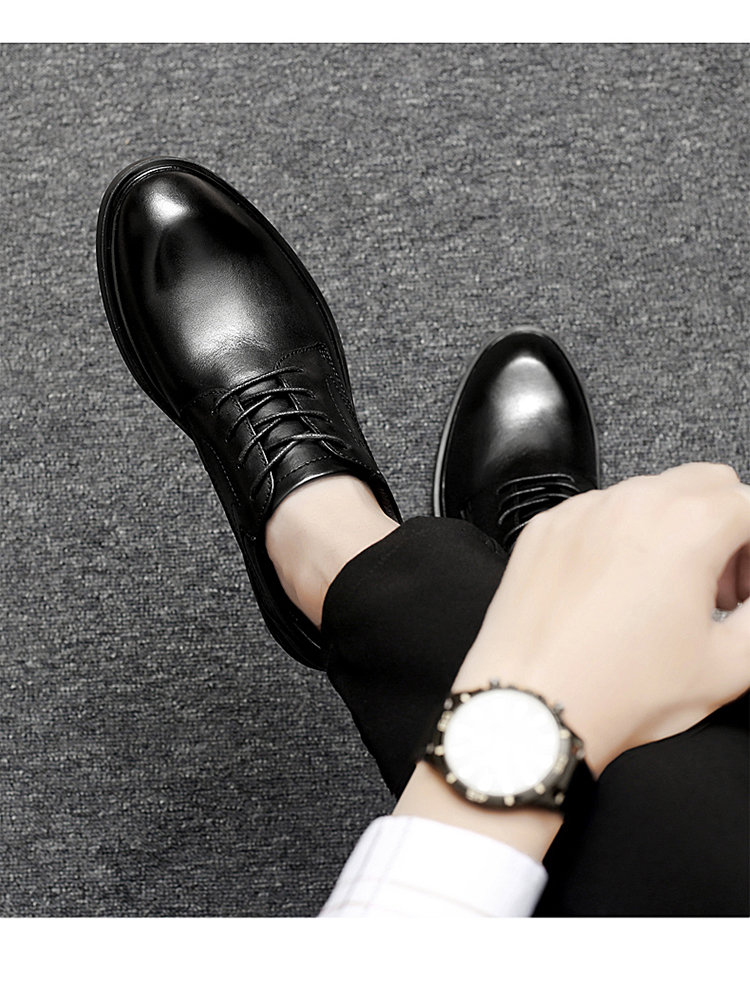 正装男士内增高中年人爸爸鞋 9520光面皮【平底款】 37 标准皮鞋码